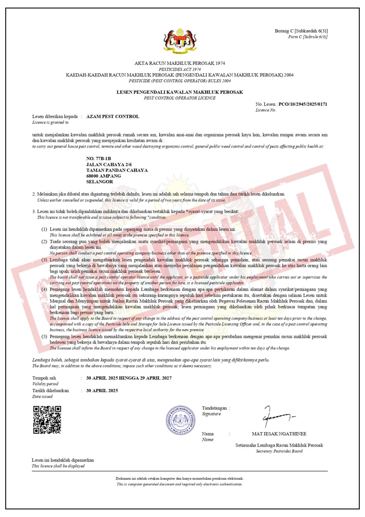 Sijil Kompetensi AZAM Pest Control