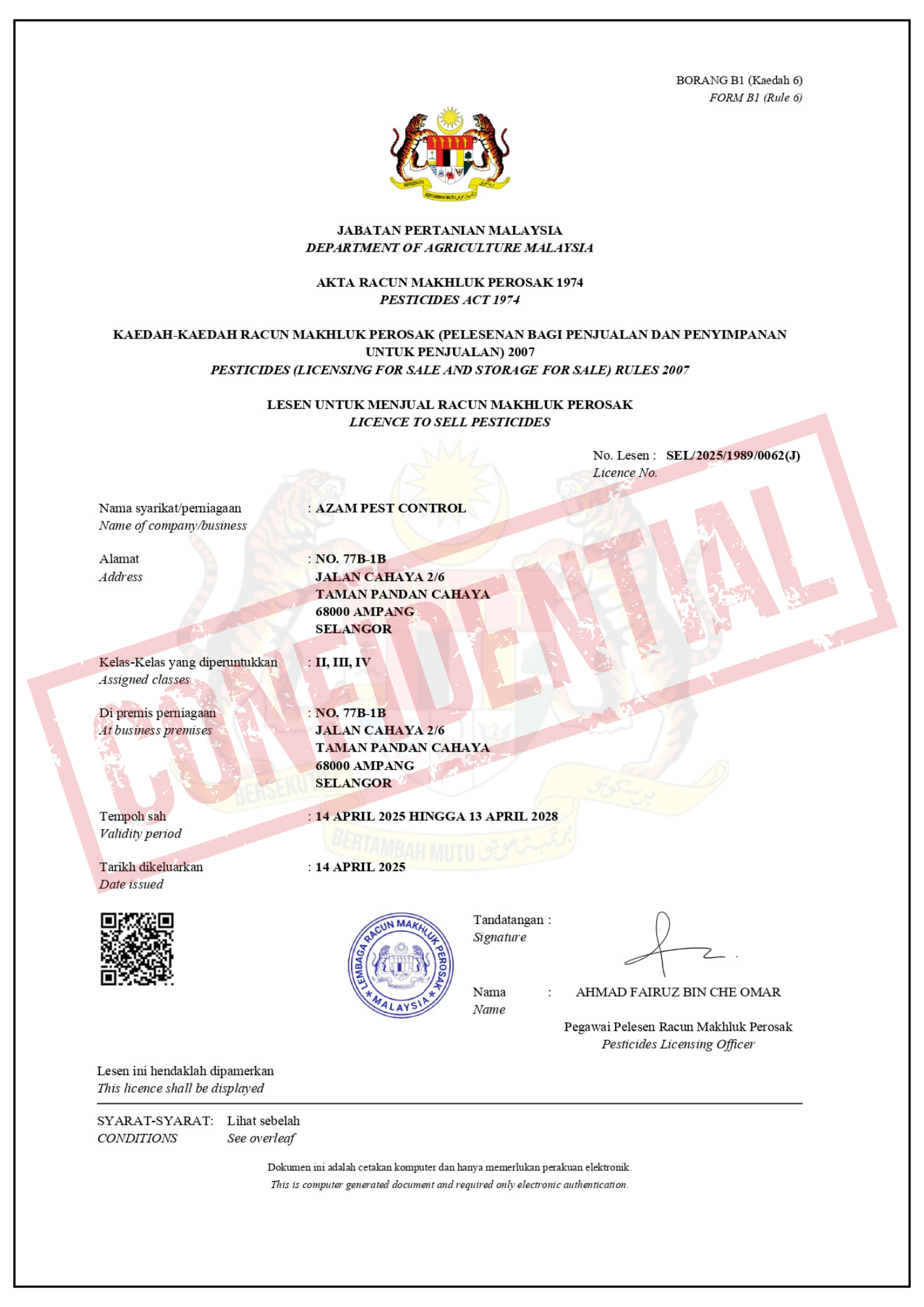 Sijil Latihan & Pensijilan AZAM Pest Control