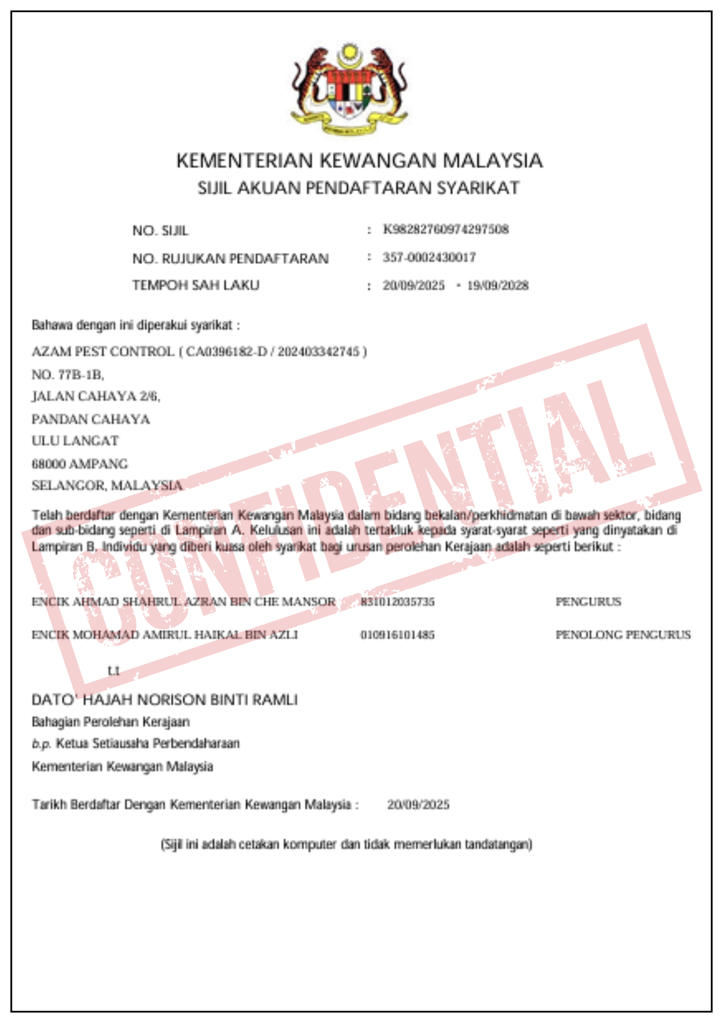 Sijil Kompetensi AZAM Pest Control