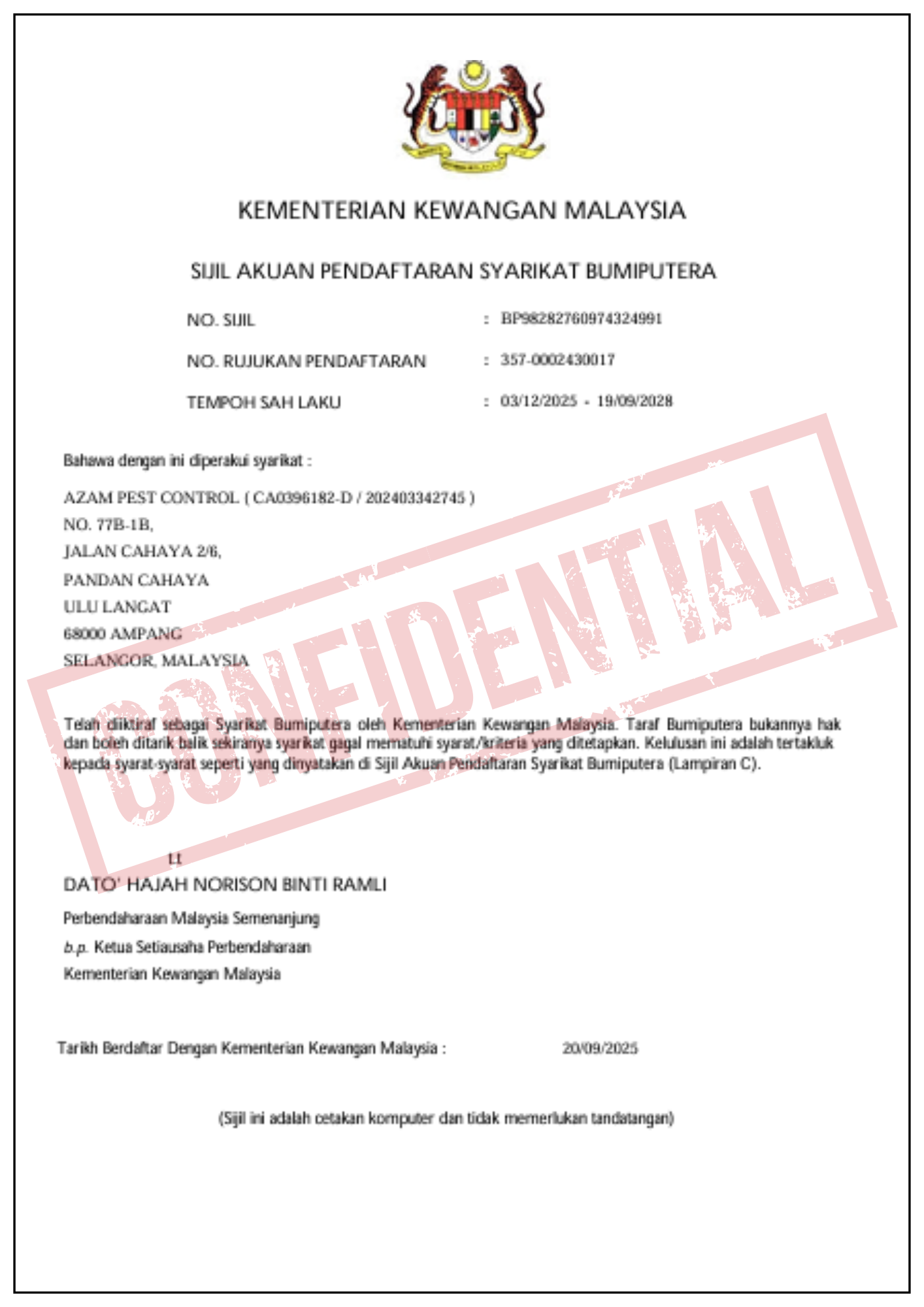 Sijil Latihan & Pensijilan AZAM Pest Control